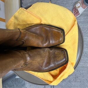 60s 70s Vintage Frye Campus Square Toe Boots 8.5 D Cognac Distressed Leather